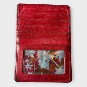 Hobo Euro Slide Red Leather Card Passport Holder Travel Accessory Zipper Pouch